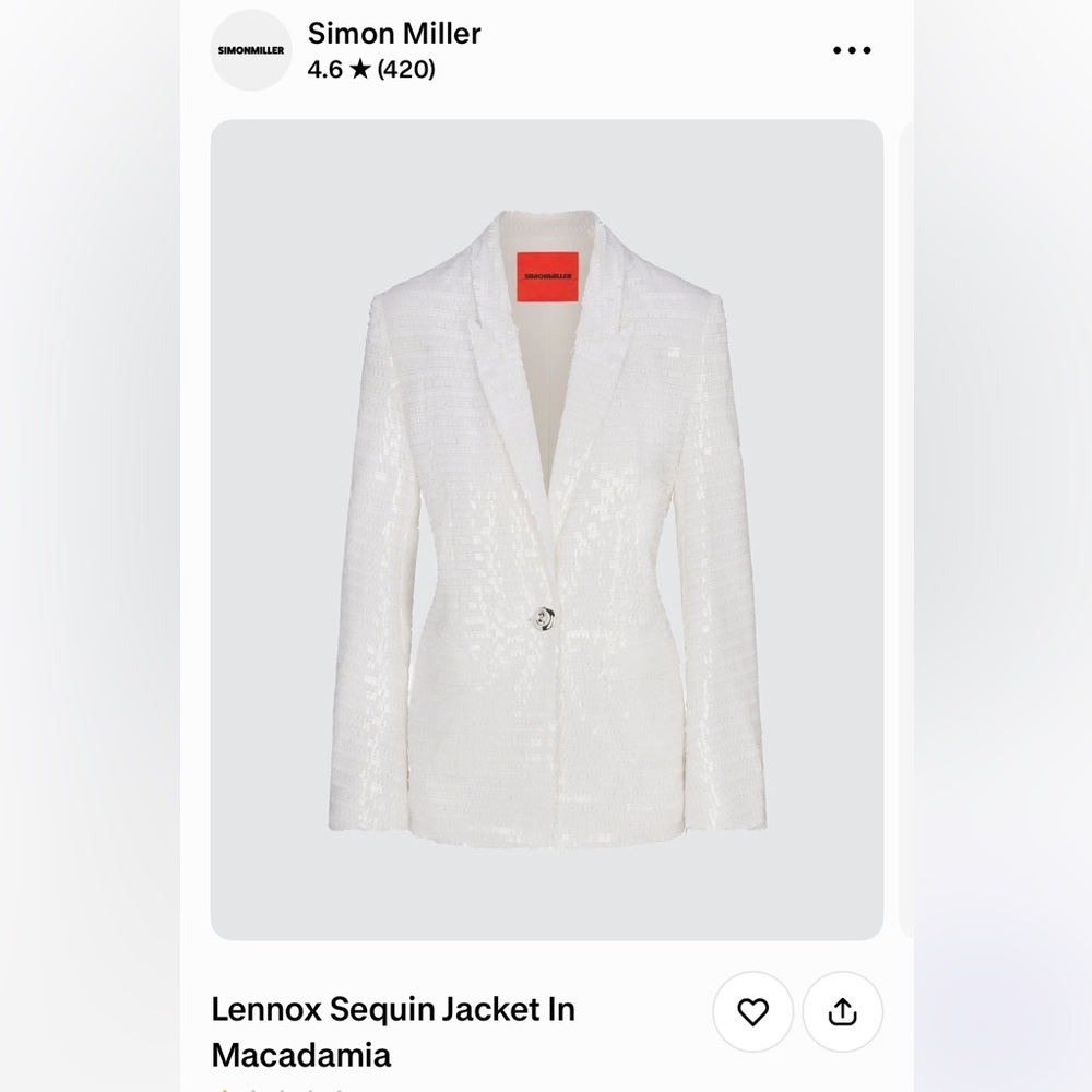 Simon Miller White Sequin Blazer